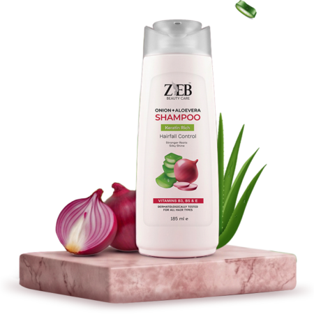 ZEB Beauty Care Onion & Aloe Vera Anti-Hairfall Shampoo – Keratin Rich (185ml)