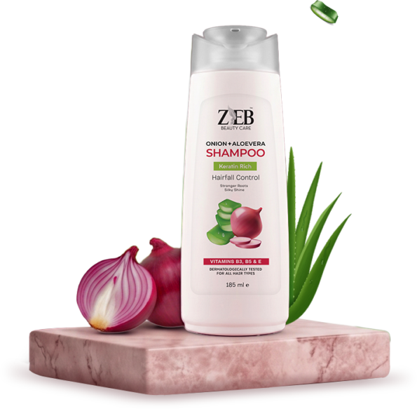 bottle_banner ZEB Beauty Care Onion & Aloe Vera Anti-Hairfall Shampoo – Keratin Rich (185ml)
